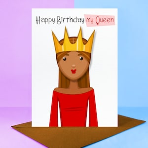 Alles Gute zum Geburtstag meine Königin - Leer oder personalisierte Nachricht innen - Handgemacht - 3D Grußkarte - Frau Freundin Partner -Erhabener Kopf Design.