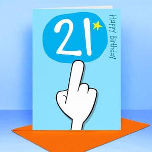 Carte de 21e anniversaire personnalisable pour tous les âges - Motif main en relief - Bleu - Âge à personnaliser et message à l'intérieur - Homme ou femme