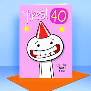 Carte d'anniversaire amusante pour 40 ans - Numéro d'âge personnalisable et message à l'intérieur - Motif tête en relief - Rose - 40 ans