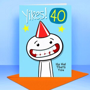 Carte d'anniversaire amusante pour 40 ans - Numéro d'âge personnalisable et message à l'intérieur - Motif tête en relief - Bleu - 40 ans