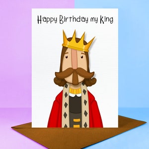 Alles Gute zum Geburtstag mein König - Leere oder personalisierte Nachricht innen - Handgemacht - 3D Grußkarte - Ehemann Partner Him -Erhabener Kopf Design.