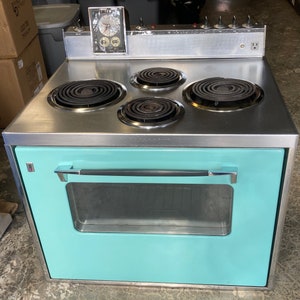 Vintage Hotpoint Mid Century Drop In Teal Aqua Turquoise Electric Stove Oven Range image 1