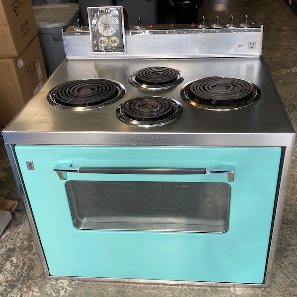 Vintage Hotpoint Mid Century Drop In Teal Aqua Turquoise Electric Stove Oven Range