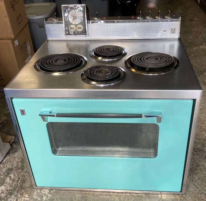 Vintage Hotpoint Mid Century Drop In Teal Aqua Turquoise Electric Stove Oven Range image 1