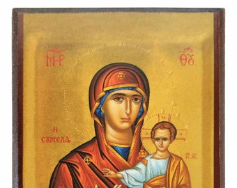 Virgin and Child Byzantine Icon, Hodegetria of Soumela, Handmade