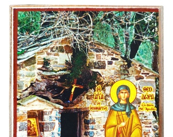 Saint Theodora, Martyr, of Vasta, Greece, full body with Shrine, Byzantine icon, orthodox icon, handmade icon