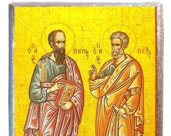 Holy Apostles Peter and Paul Byzantine Icon, Handmade