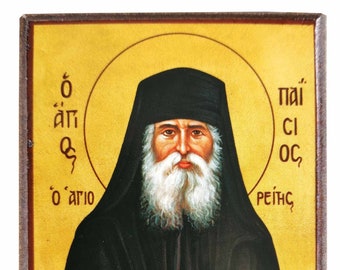 Saint Paisios Byzantine Icon, Handmade Orthodox Art