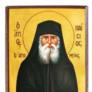 Heiliger Paisios vom Heiligen Berg, byzantinische Ikone, kyrillische Ikone, handgemachte Ikone
