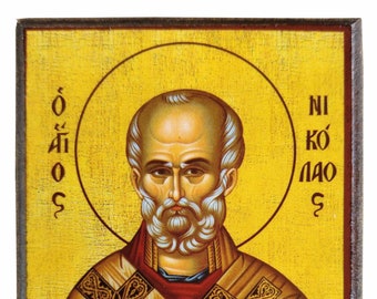 Saint Nicholas, Archbishop of Myra in Lycia, with vessel, Byzantine icon, orthodox icon, handmade icon