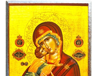 Virgin and Child, Sweet Kissing, Refuge Of All, Byzantine icon, orthodox icon, handmade icon