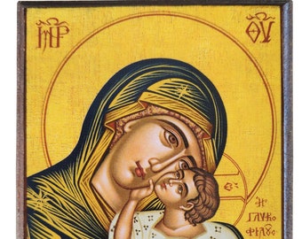 Virgin and Child, Sweet Kissing, Ornamented, Bust, Byzantine icon, orthodox icon, handmade icon
