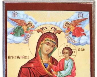 Virgin and Child, Hodegetria, Gorgoypekoos with angels "The Quick Hearer of Mt. Athos", Byzantine icon, orthodox icon, handmade icon