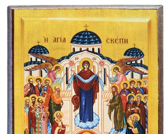 Virgin, Skepe (Protection), full body, Byzantine icon, orthodox icon, handmade icon