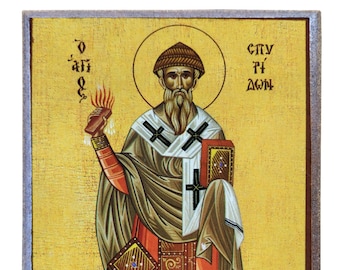 Saint Spyridon, Bishop of Tremithon, Cyprus, full body, Byzantine icon, orthodox icon, handmade icon