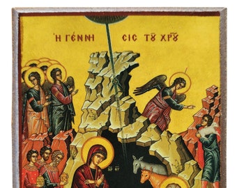 Nativity of Christ, Byzantine icon, orthodox icon, handmade icon