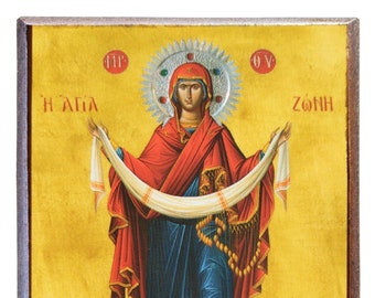 Virgin, Placing of the Cincture, Byzantine Handmade Icon
