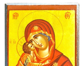 Virgin and Child, Sweet Kissing, Byzantine icon, orthodox icon, handmade icon