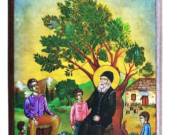 Saint Paisios of the Holy Mountain Athos, Admonishing Devout Pilgrims, Byzantine icon, orthodox icon, handmade icon