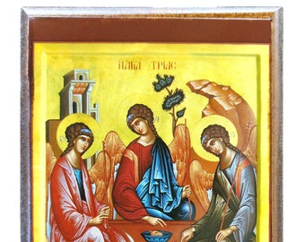 Holy Trinity (Three Angels, from The Hospitality of Abraham), Byzantine icon, orthodox icon, handmade icon