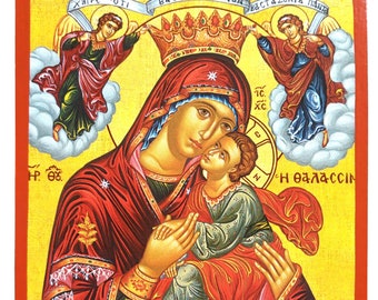 Virgin and Child, Sweet Kissing, of the sea, Byzantine icon, orthodox icon, handmade icon, Byzantine icon, orthodox icon, handmade icon