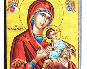 Virgin with Child, Devine Aegis, Byzantine icon, orthodox icon, handmade icon