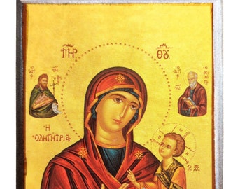 Virgin and Child, Hodegetria, with suplicating Saints John The Forerunner & John The Evangelist, Byzantine icon,orthodox icon, handmade icon
