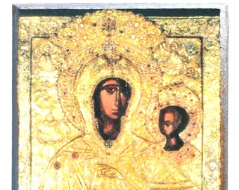 Virgin and Child of Agiasou (Silver Clothes) Byzantine Icon, Handmade