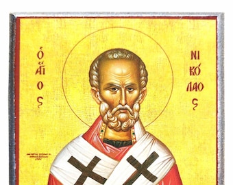 Saint Nicholas, Archbishop of Myra in Lycia, Byzantine icon, orthodox icon, handmade icon