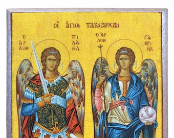 Synaxis of the Holy Archangels Michael and Gabriel, full body, Byzantine icon, orthodox icon, handmade icon