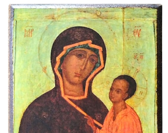 Virgin of Tichvin Icon, Byzantine Style, Handmade