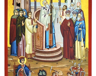 Exaltation and Finding of The Holy Cross, Byzantine icon, orthodox icon, handmade icon