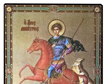 Saint Demetrius the Myrrh-Gusher, on horseback, Byzantine icon, orthodox icon, handmade icon