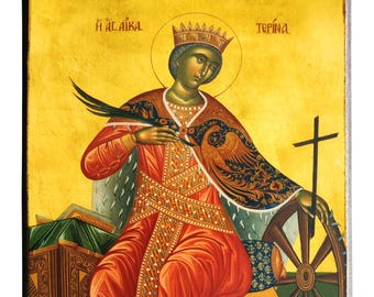 Saint Catherine the Great Martyr, of Alexandria, enthroned, Byzantine icon, orthodox icon, handmade icon