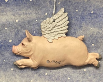 Fliegendes Schwein Ornament! PINK. Wenn Schweine fliegen. Handgemachte Schwein Sammlerstück. Schwein Dekor.