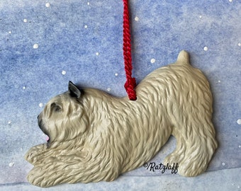 Bouvier Des Flandres in play bow. Fawn. Christmas/holiday dog breed ornament.