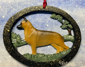 German Shepherd oval cut-out ornament.Handcrafted Christmas/holiday dog breed decoration.