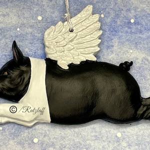 Flying Pig Ornament! Black and white.  When pigs fly. Handmade pig collectable art. Pig decor.