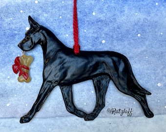 Great Dane-black-bone charm-Christmas/holiday artist sculpted dog breed ornament.