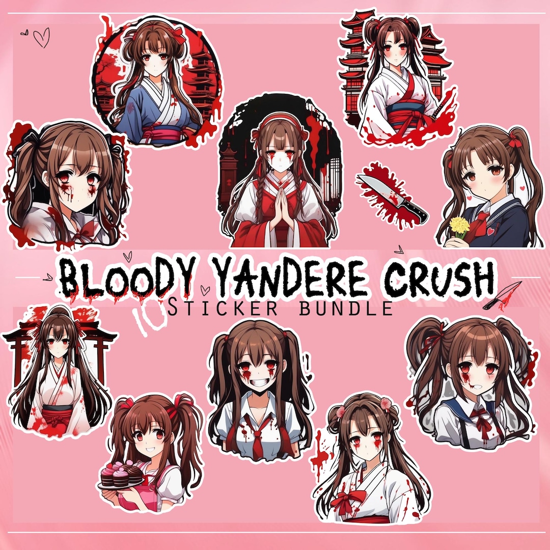 Bloody Yandere Crush Sticker Bundle, DIGITAL DOWNLOAD, Clip Art, Anime ...