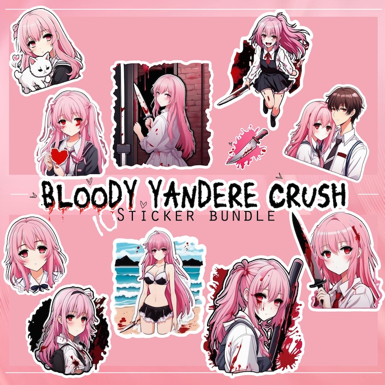 Bloody Yandere Crush Sticker, DIGITALER DOWNLOAD, Clip Art, Anime ...