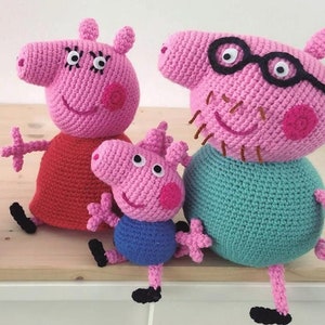 4 in 1 Peppa Pig whole Family Included ! Daddy, Mommy, Peppa, Mini Peppa PDF Pattern, Pdf Crochet Pattern
