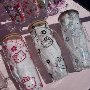 40oz Glass Kitty Kawaii Kitty Face Rhinestone Tumbler