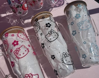 40oz Glass Kitty Kawaii Kitty Face Rhinestone Tumbler