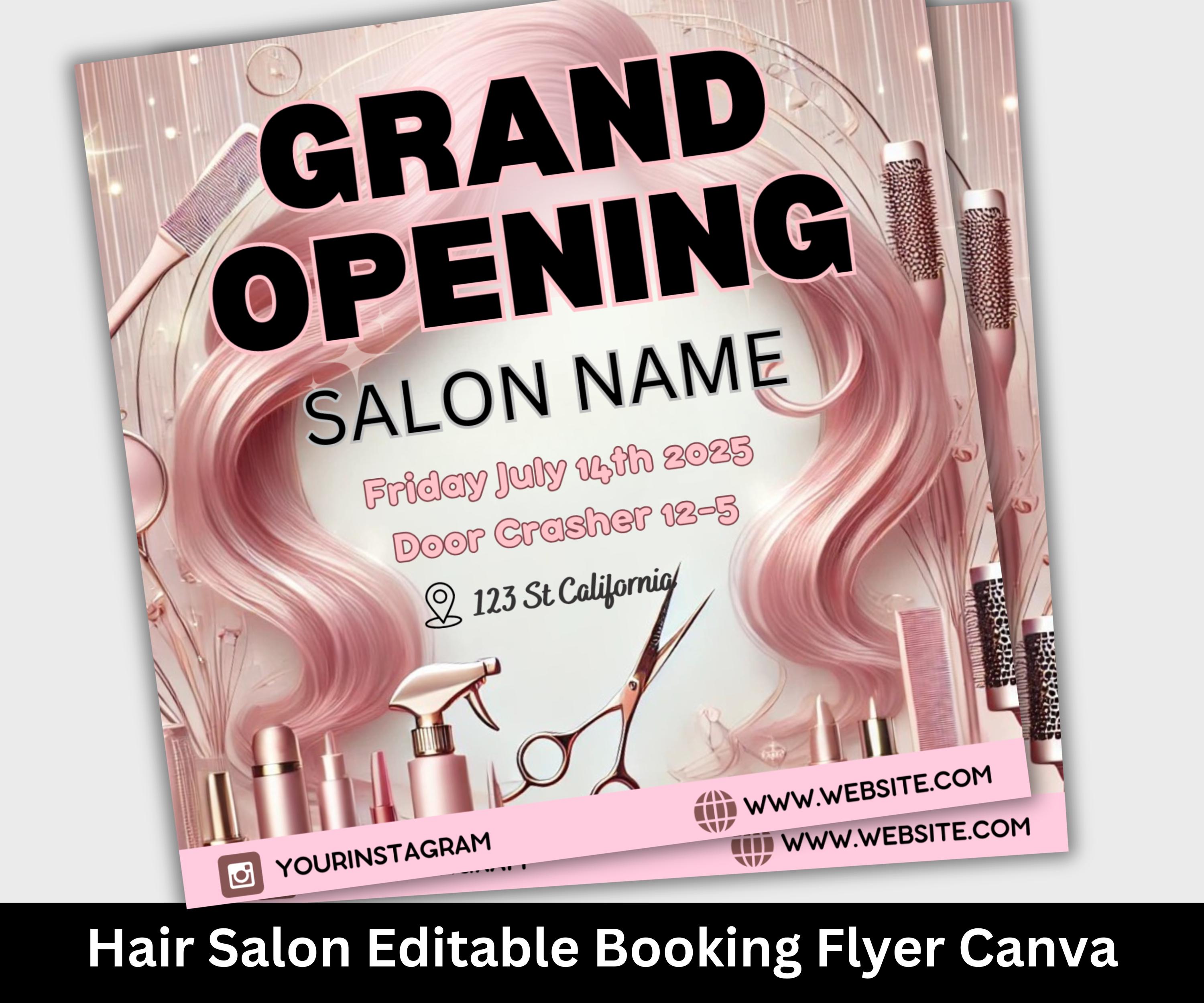 Pink Grand Opening Flyer, Editable Business Announcement, DIY Store Launch Template, Celebration Invite Design, Hair Salon digital template