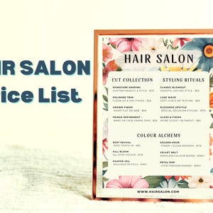 Beauty Business Preisliste, DIY bearbeitbare Vorlage für Salon und Hair Master Pricing, Benutzerdefiniertes Preislistendesign in Vintage Floral