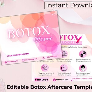 Botox Aftercare Cards, Editable Skincare Templates for Estheticians, Medspa Instructions, DIY Guide for Nurse Injectors, Cosmetic design
