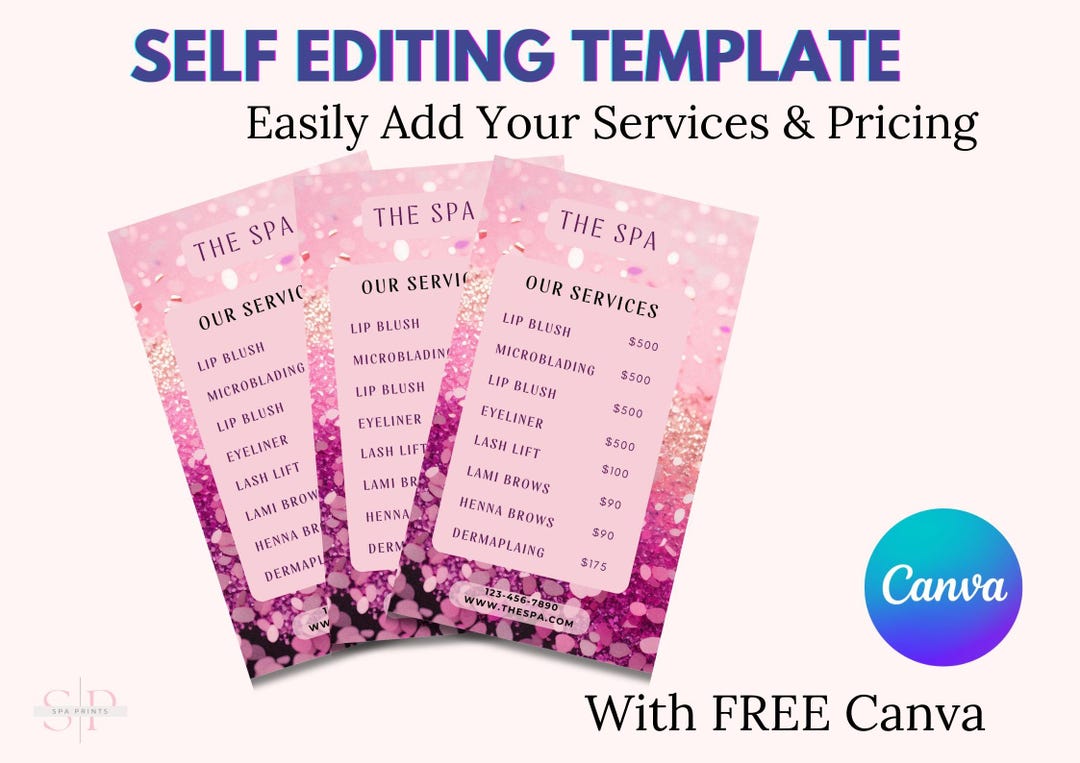 Med Spa Menu Template, Hair Stylist Price List, Price List Template for