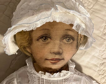 Antique Art Fabric Mills Doll - labeled: pat. FEB 1900 - primitive cloth 24" doll
