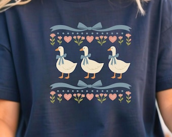Funny Goose Graphic Tee, Retro Cottagecore Shirt